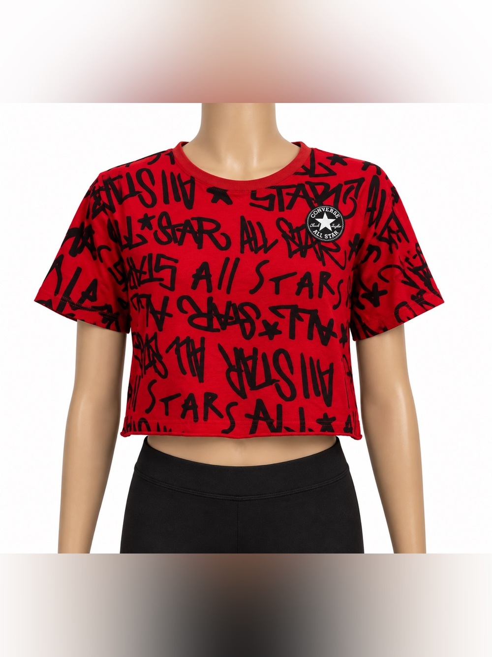 Converse All Star Graffiti Crop T Shirt Red Black Sz Girls Large Y2K Streetwear
